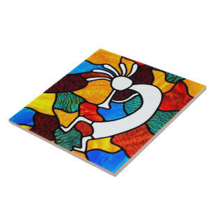 Kokopelli Glas in lood Tile Tegeltje