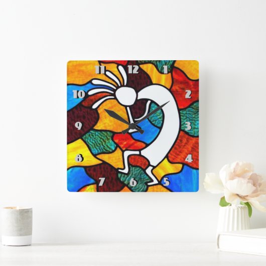 Kokopelli Glas in lood Vierkante Klok (Huis)