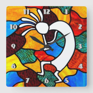Kokopelli Glas in lood Vierkante Klok