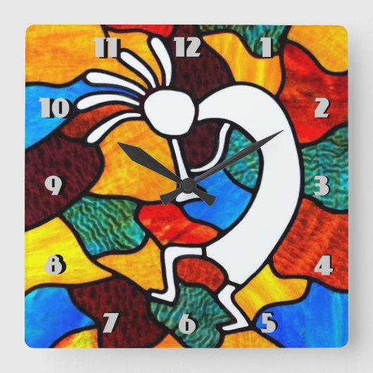 Kokopelli Glas in lood Vierkante Klok (Voorkant)