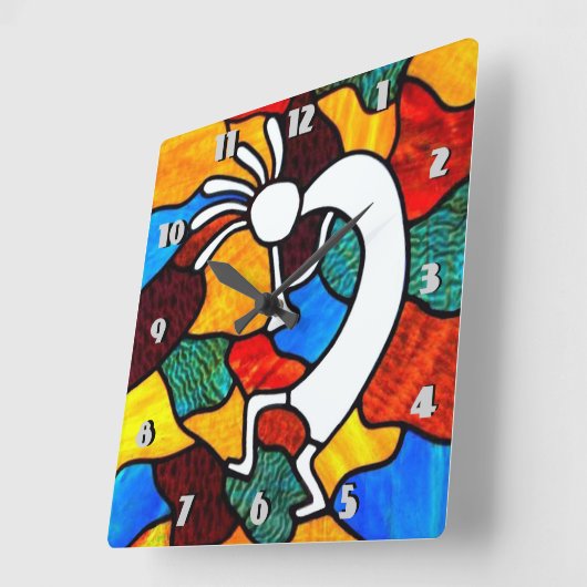 Kokopelli Glas in lood Vierkante Klok (Hoek)