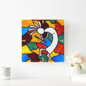 Kokopelli Glas in lood Vierkante Klok (Huis)
