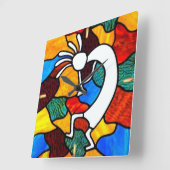 Kokopelli Glas in lood Vierkante Klok (Hoek)