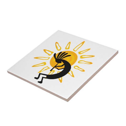 Kokopelli Gold Sun Ceramic Tile Tegeltje (Zijkant)