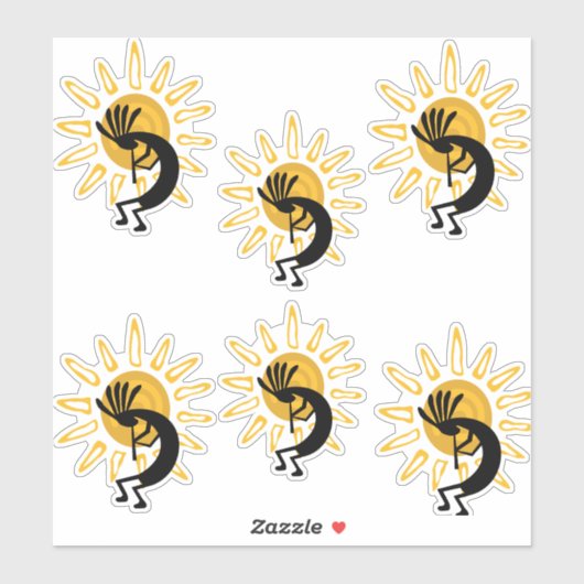 Kokopelli Gold Sun Group of 6 vinylSticker Sticker (Vel)