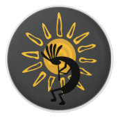 Kokopelli Gold Sun Southwest door Knob Keramische Knop (Voorkant)