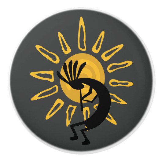 Kokopelli Gold Sun Southwest door Knob Keramische Knop (Voorkant)