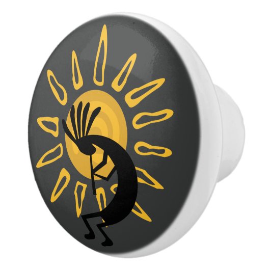 Kokopelli Gold Sun Southwest door Knob Keramische Knop (Rechts)
