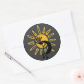 Kokopelli Gold Sun Southwest Grey 3" ticker Ronde Sticker (Envelop)