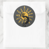 Kokopelli Gold Sun Southwest Grey 3" ticker Ronde Sticker (Tas)
