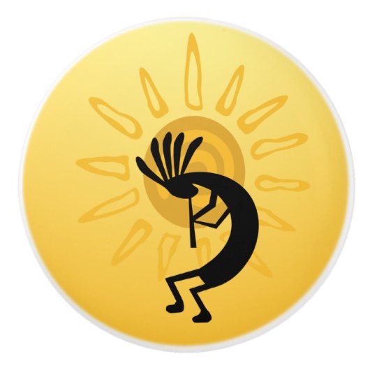 Kokopelli Golden Sun Southwest door Knob Keramische Knop (Voorkant)