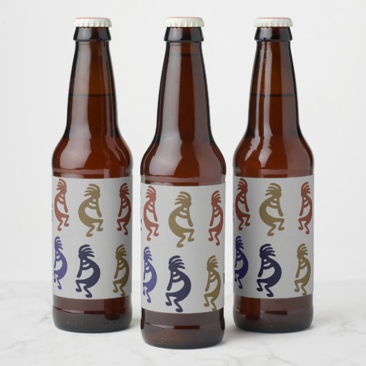 Kokopelli Group of Flute Plays Figures Beer Bott Bier Etiket (Flessen)