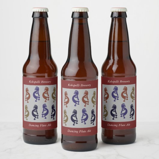 Kokopelli Group of Flute Plays Figures Beer Bott Bier Etiket (Flessen)