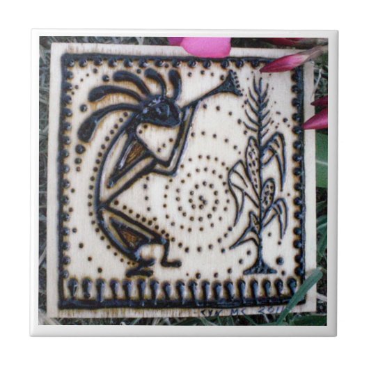 Kokopelli Henna Drawing Tile Tegeltje (Voorkant)