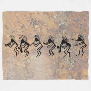 Kokopelli Horn en Flute Player Petroglyph Fleece Deken