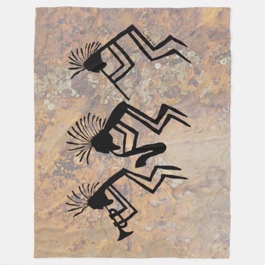 Kokopelli Horn en Flute Player Petroglyph Fleece Deken (Voorkant)