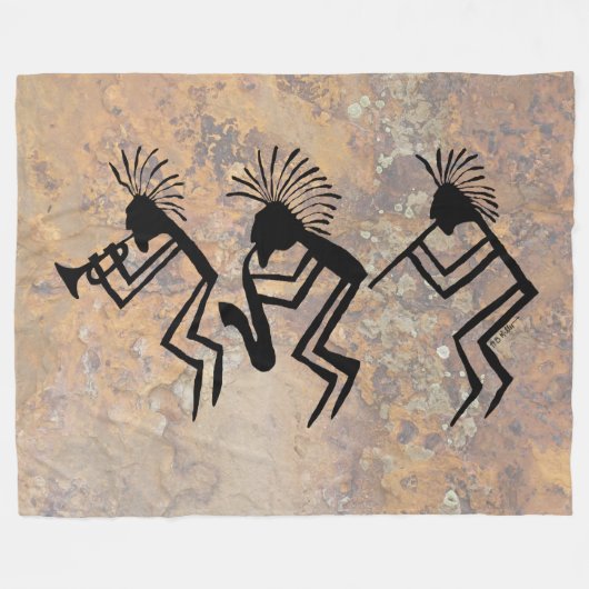 Kokopelli Horn en Flute Player Petroglyph Fleece Deken (Voorkant (Horizontaal))