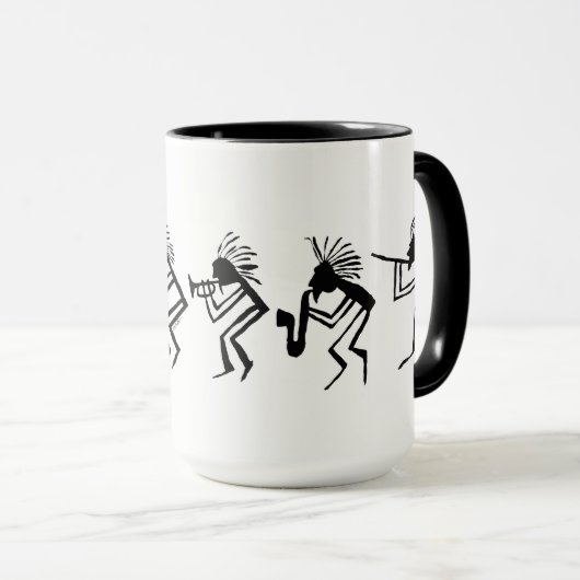 Kokopelli Horn en Flute Player Petroglyph Mok (Voorkant rechts)