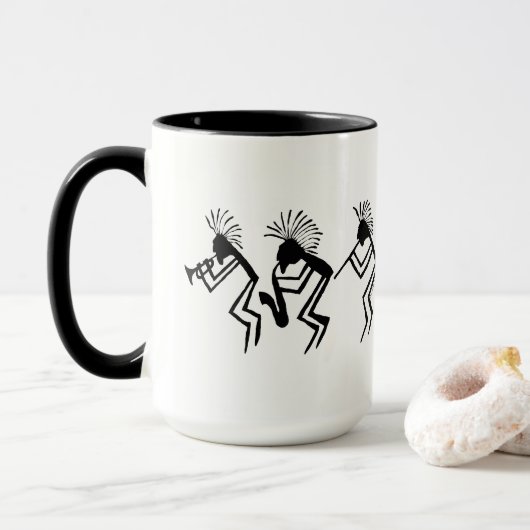 Kokopelli Horn en Flute Player Petroglyph Mok (Met donut)