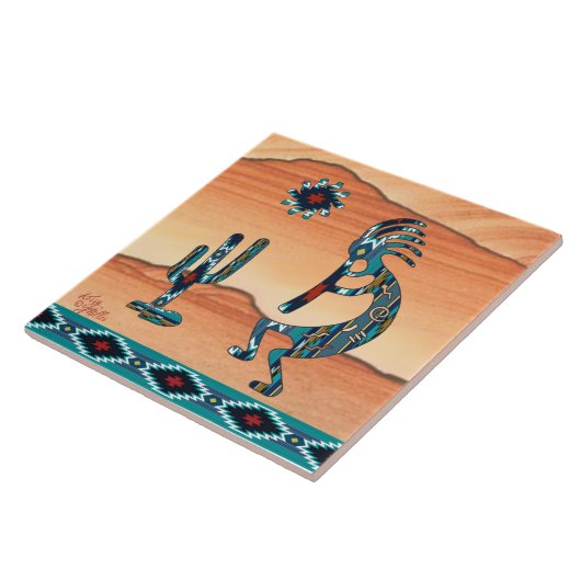 Kokopelli-keramische tegel tegeltje (Zijkant)