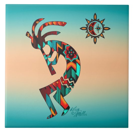Kokopelli-keramische Tegel Tegeltje (Voorkant)