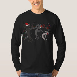 Kokopelli-kerstmis Mannen Lange lantaarnklep Zwart T-shirt