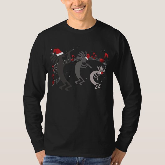 Kokopelli-kerstmis Mannen Lange lantaarnklep Zwart T-shirt (Voorkant)