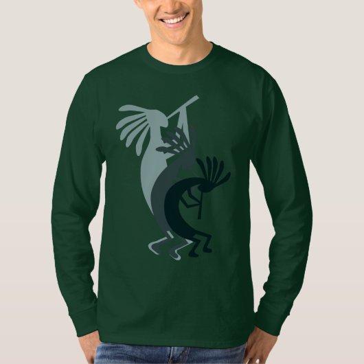 Kokopelli krijgt Muziek Mannen groene LS T-shirt (Voorkant)