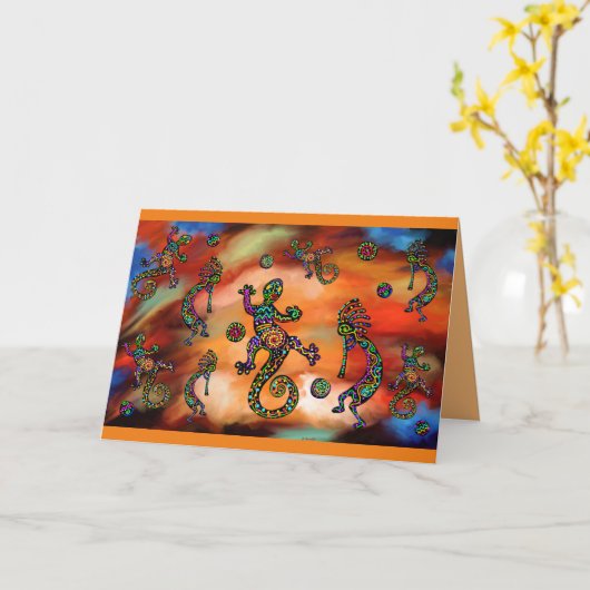 Kokopelli Kunst Kaart (Gele Bloem)