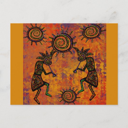 Kokopelli Kunst Keukenhanddoek Briefkaart (Voorkant)