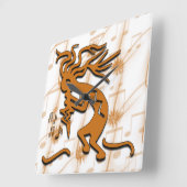 Kokopelli links gezien met muzieknotities vierkante klok (Hoek)