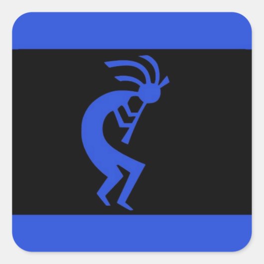 Kokopelli long blauw vierkante sticker (Voorkant)