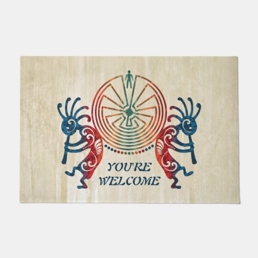 KOKOPELLI / MAN IN DE MAZE gekleurd + uw ideeën Deurmat (Voorkant)