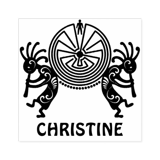 KOKOPELLI / MAN IN DE MAZE gekleurd + uw ideeën Rubberstempel (Afrduk)