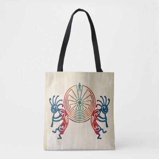 KOKOPELLI / MAN IN DE MAZE gekleurd + uw ideeën Tote Bag (Voorkant)