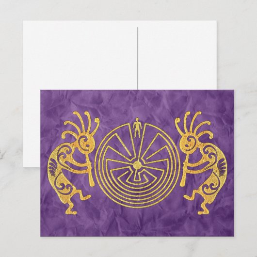 KOKOPELLI / MAN IN DE MAZE Gold + uw ideeën Briefkaart (Voorkant / Achterkant)