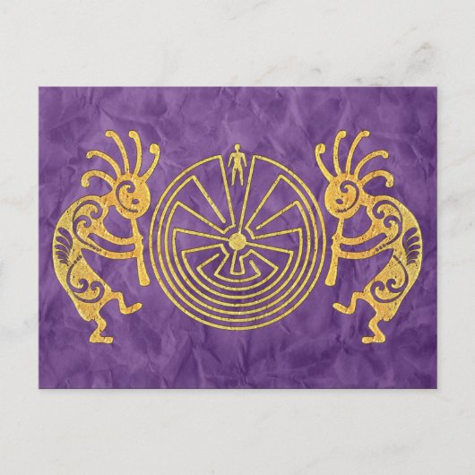 KOKOPELLI / MAN IN DE MAZE Gold + uw ideeën Briefkaart (Voorkant)