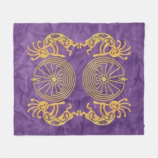 KOKOPELLI / MAN IN DE MAZE Gold + uw ideeën Fleece Deken (Voorkant (Horizontaal))