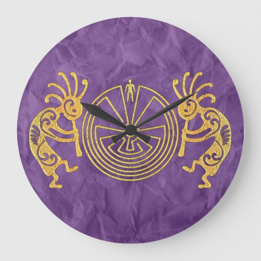 KOKOPELLI / MAN IN DE MAZE Gold + uw ideeën Grote Klok (Voorkant)