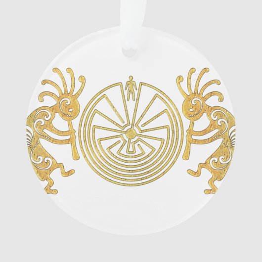 KOKOPELLI / MAN IN DE MAZE Gold + uw ideeën Ornament (voorkant)