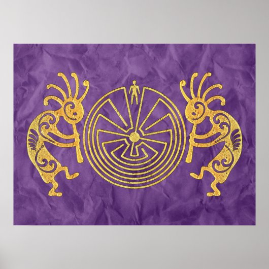 KOKOPELLI / MAN IN DE MAZE Gold + uw ideeën Poster (Voorkant)