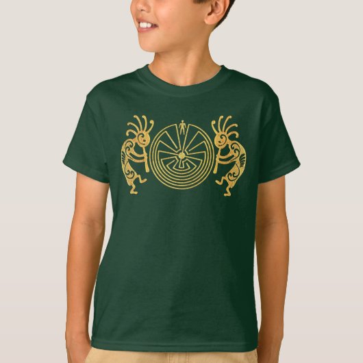 KOKOPELLI / MAN IN DE MAZE Gold + uw ideeën T-shirt (Voorkant)