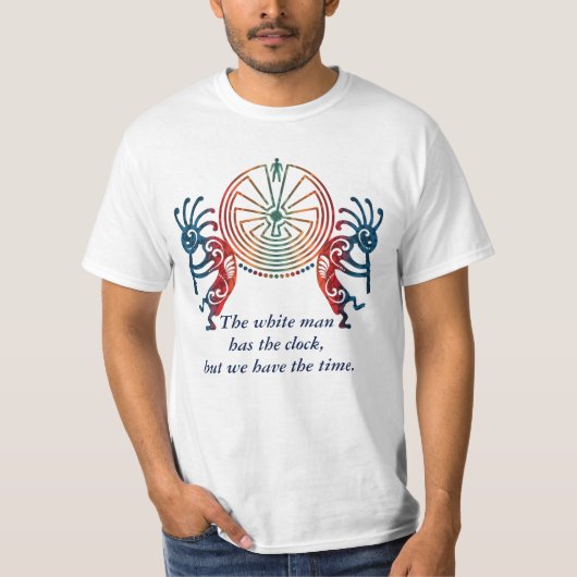 KOKOPELLI / MAN IN DE MAZE + jouw tekst T-shirt (Voorkant)