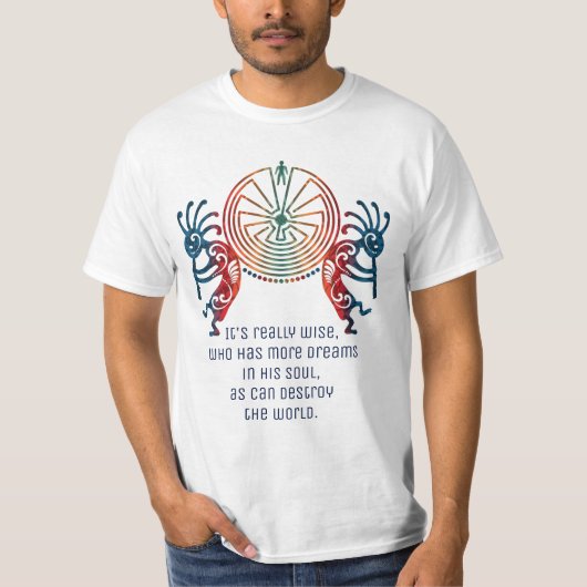 KOKOPELLI / MAN IN DE MAZE + jouw tekst T-shirt (Voorkant)
