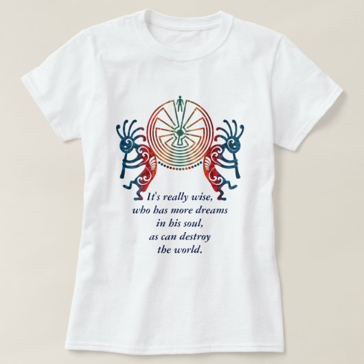 KOKOPELLI / MAN IN DE MAZE + jouw tekst T-shirt (Design voorkant)