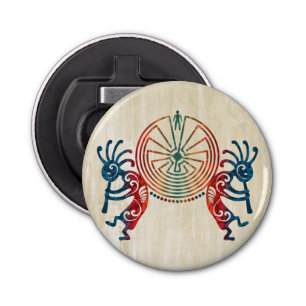 KOKOPELLI / MAN IN DE MAZE + uw ideeën Button Flesopener