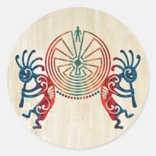 KOKOPELLI / MAN IN DE MAZE + uw ideeën Ronde Sticker