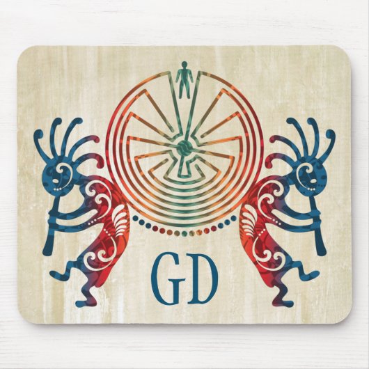 KOKOPELLI / MAN IN DE MAZE + uw monogram Muismat (Voorkant)