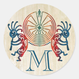 KOKOPELLI / MAN IN DE MAZE + uw monogram Ronde Sticker