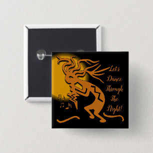 Kokopelli Merrymaker met papier en muzieknoten Vierkante Button 5,1 Cm